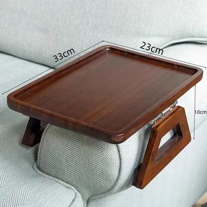 Bamboo Armrest Tray Folding Table With <b>Tablet</b> <b>Stand</b> <b>For</b> Sofa Breakfast Snack Serving Plate Square Shape Center Position - Product Image 4