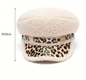 Nouvelle collection automne-hiver 2024, casquette plate en laine d'agneau à imprimé léopard, casquette tendance pour femmes, chapeau béret chaud - Product Image 4