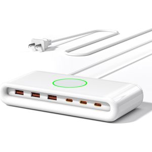 Chargeur de bureau 6 en 1 120W PD avec 3 ports USB-A et 3 ports USB-C, station de charge écologique pour iPad, MacBook, ordinateur portable - Product Image 1