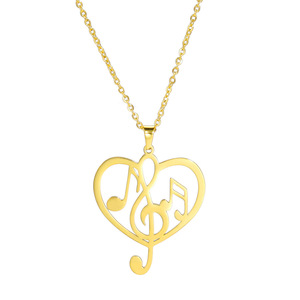 Collar con Colgante de Corazón con Nota Musical en Acero Inoxidable Chapado en Oro de 18K para Mujer, Joyería de Moda Hipoalergénica con Llave de Sol - Product Image 5