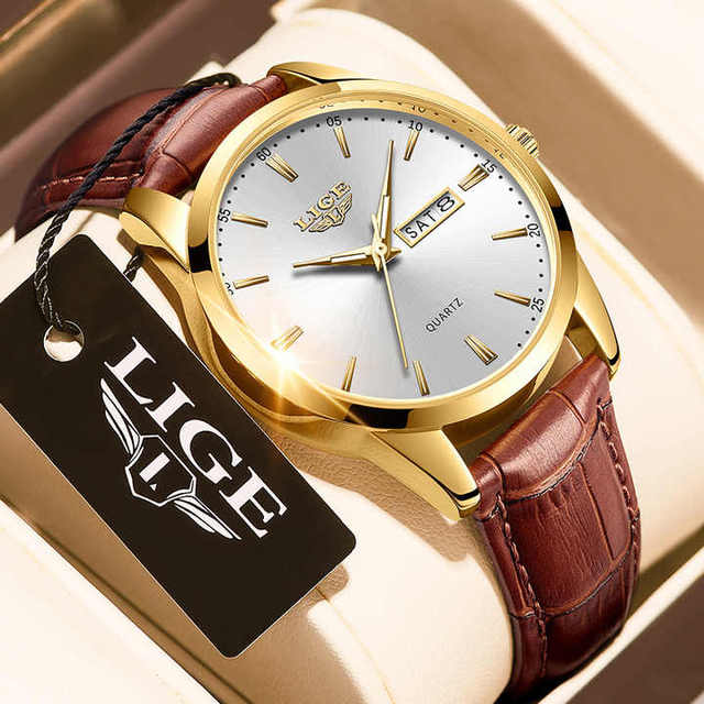 Lige LG8970 Fashion Watch Leather Belt Stainless Steel Strap Round Dial Luxury Business Casual Waterproof Luminous Hands Watches