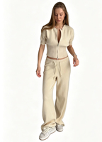 Setelan Rajut Katun Wanita - Celana Slim-fit Model Prancis dengan Cardigan, Bernapas & Cepat Kering, Pakaian Kasual