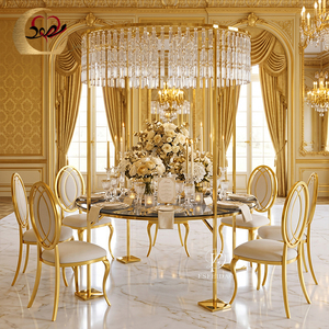 Modern French Round Dining <b>Table</b> With Tempered Glass <b>Top</b> And Metal Legs For Home Dining Room Furniture - Product Image 1