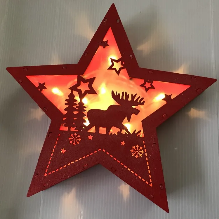 Luz Led en forma de estrella para el hogar, decoración de madera para interior de Navidad