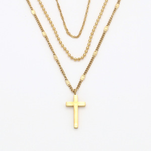 Three Layer <b>Cross</b> Pendant Necklace Gold Zinc Alloy Stackable <b>Chain</b> Clavicle Jewelry For Men And Women - Product Image 5