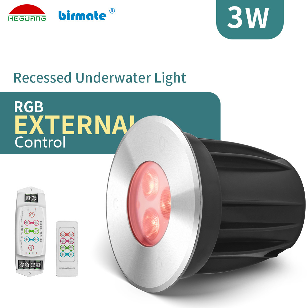 3W DC24V RGB External Control Round Recessed Led Swimming Pool Underwater Lights