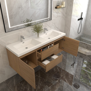 Mobili <span class=keywords><strong>moderni</strong></span> di lusso galleggiante mobile da 60 pollici in legno doppio lavabo in ceramica a specchio con piano di lavoro in marmo - Product Image 3