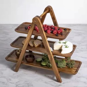 Plateau de service en bois à trois niveaux, pliable et portable, pour fromages, charcuteries et présentation de plats lors de fêtes - Product Image 1