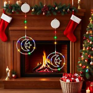 Guirlandes lumineuses LED étoiles et lunes, indice de protection IP44, fonctionnant sur piles, ventouses pour décoration de Noël, fenêtres/<span class=keywords><strong>balcon</strong></span>/fête/mariage - Product Image 6