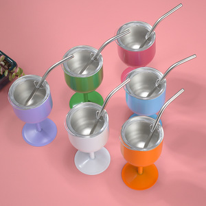 Mini Bicchiere da Vino in Acciaio Inox da 100ml 3oz, Calice con Coperchio e Cannuccia - Product Image 3