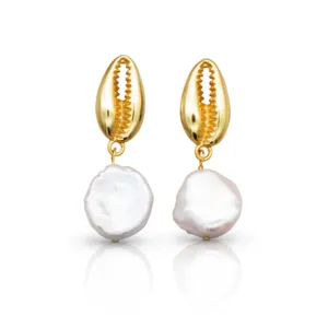 Chris April 925 Sterling Silver 18k Gold Plated Baroque Pearl Shell Aretes Simple Earrings For Women