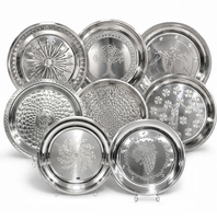 Plateau rond en acier inoxydable de grande taille pour la restauration commerciale, 25 cm-70 cm, plateau de présentation alimentaire robuste pour hôtel, restaurant, buffet