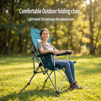 Chaise de camping pliante ergonomique en gros, dossier haut en maille Oxford 600D, cadre en fer avec sac de transport, pour l'extérieur