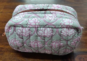 Quilted Cotton <b>Makeup</b> Bag Floral Print Zipper Cosmetic Pouch Travel Toiletry <b>Case</b> - Product Image 3