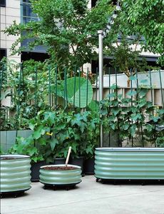 금속 라운드 제기 정원 침대 키트 화분 상자 바닥 바퀴와 화분 - Product Image 4