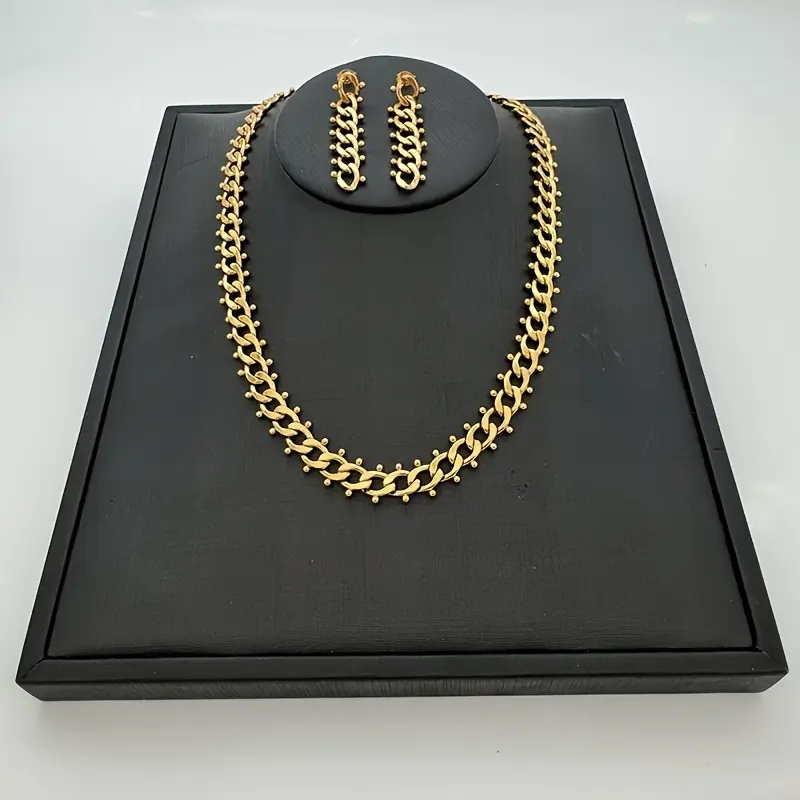 Wholesale Fashion 18K Gold Plated Cuban Chain Hip hop Style Stainless Steel 4-piece Jewelry Set For Women