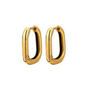 Pendientes Huggie de yunnique, cuadrados geométricos, de acero de titanio, chapados en oro, para hombres y mujeres - Product Image 5
