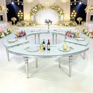 <b>Gold</b> Stainless Steel Modern Durable Outdoor Moon <b>Table</b> MDF Marble Top Hotel Furniture Event Serpentine Luxury Wedding <b>Table</b> - Product Image 3