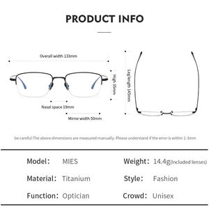 Gafas Unisex Rectangulares MIES, Montura de Titanio Semi-Sin Aro para Miopía, Lentes Ópticas con Prescripción - Product Image 3