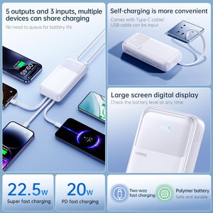 พาวเวอร์แบงค์ชาร์จเร็ว 22.5W 12v แบตเตอรี่ลิเธียมโพลิเมอร์ ความจุ 20000mAh พร้อมสายชาร์จ FCP-2 พาวเวอร์แบงค์ 10000 - Product Image 2
