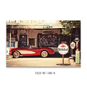 retro gas station and new car wooden frame decorative canvas art prints paintings and wall arts home bedroom hotel decor