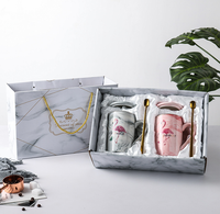 Ensemble de tasses en céramique Mr et Mme Flamant rose en porcelaine fine, effet marbre populaire, mug de voyage pour couples, vente en gros