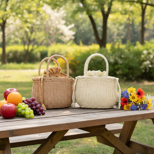Bolso de mano de paja trenzado ecológico para mujer, estilo casual, de moda de verano, tipo cesta de verduras, para vacaciones - Product Image 1