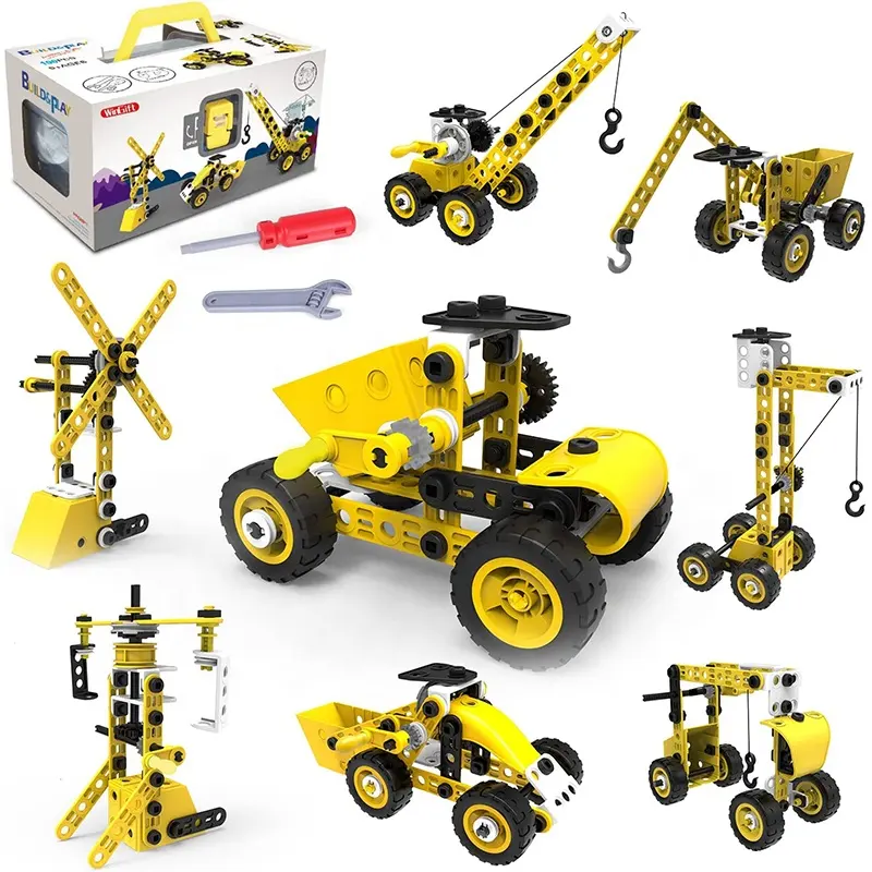 Best Kids Gift Fun Activity 8 in 1 Construction Engineering Set DIY Educational Building Toys STEM Learning Kit