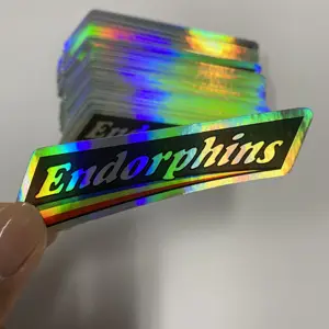 Etiqueta holográfica para caderno com logotipo personalizado, etiqueta com glitter cortado e decorativo à prova d'água, logotipo arco-íris a laser