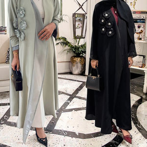 Mq216 Handmade Modest Cross-Border Middle Eastern Muslim Summer Autumn Polyester Robe Applique Dubai Abaya Elegant <b>Cardigan</b> - Product Image 3