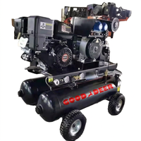 Compresseur d'air/générateur/soudeuse à piston lubrifié 3-en-1 à double réservoir, refroidi par air, à essence