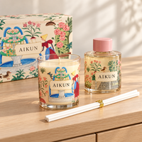 AIKUN Ensemble diffuseur à bâtonnets et bougie parfumée, design personnalisé, motif jardin, couleurs assorties, pour décoration et cadeau, pour chambre