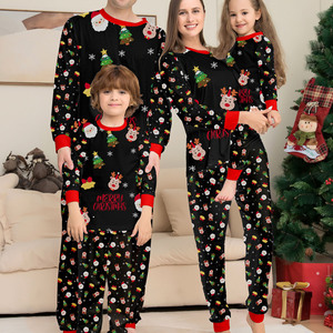 2024 nueva colección Otoño-Invierno 5 piezas familia a juego Santa Claus impreso poliéster algodón pijamas térmicos para Navidad - Product Image 3