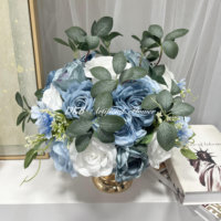 Boule florale artificielle personnalisée mini bleue, arrangements floraux en soie, centre de table pour fête, événement, décoration de mariage