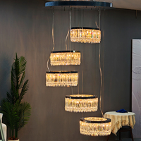 Lustre en cristal pour décoration d'escalier de villa, luminaire suspendu réglable pour plafond