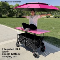 Chariot de camping/de voyage pliable tout-en-un, réglable en hauteur, avec table pliante, roues tout-terrain, en métal, OEM