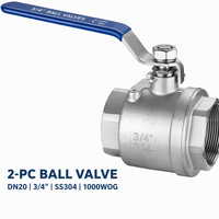 Vanne à boisseau sphérique 2 pièces filetée femelle NPT BSP 1/2"-4" 1000 WOG SS304 CF8 à passage plein pour eau, huile, gaz, usage industriel