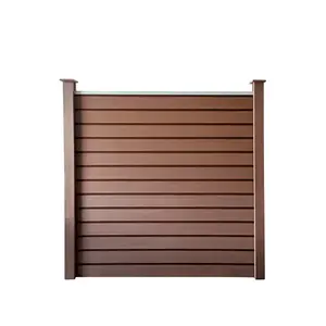 Pagar modular logam aluminium pagar, desain Modern halaman horizontal privasi slat panel pagar luar ruangan taman pagar