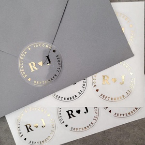 High Quality Custom Logo <b>Waterproof</b> Printed Clear Gold Foil Sticker <b>Label</b> for Envelope - Product Image 5