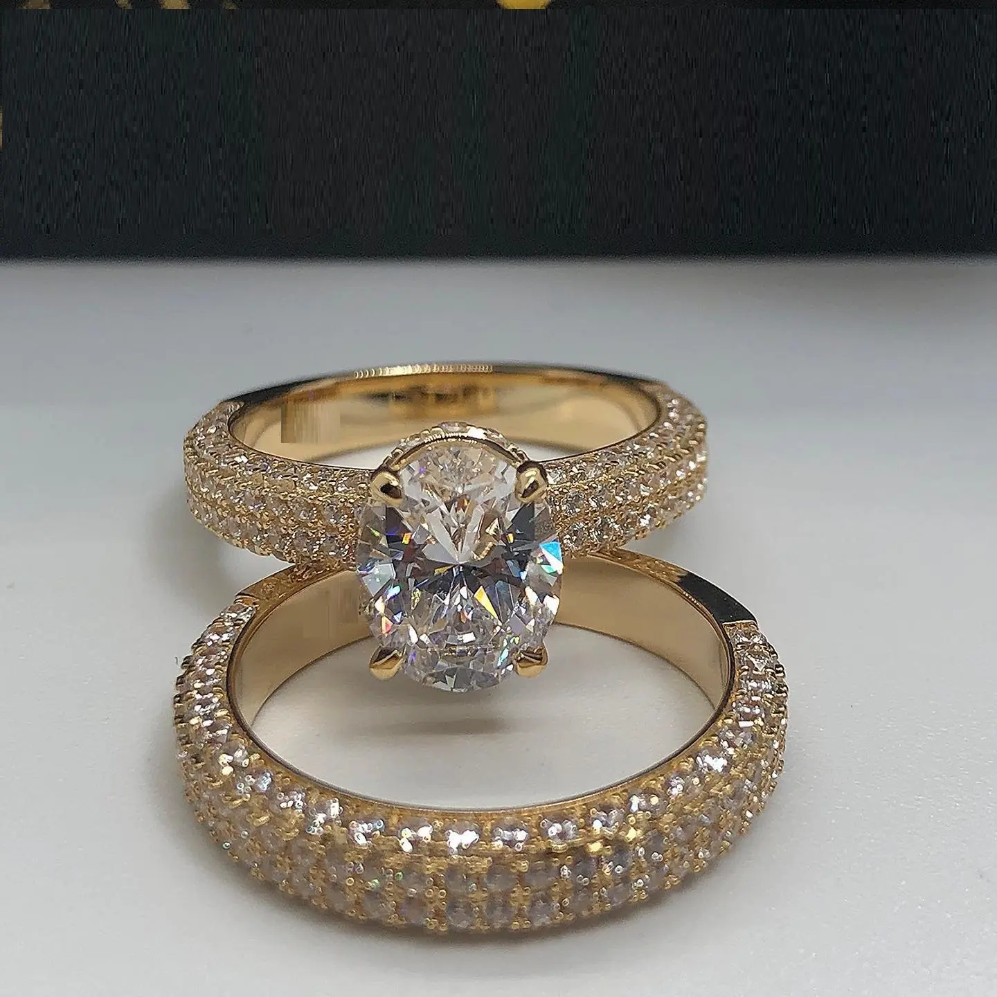 2023 Double Set Ringe für Frauen Paar Iced Out Bling Zirkonia Ring Braut Hochzeit Verlobung vergoldeten Schmuck