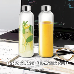 Wholesale Sublimation Blank clear Borosilicate Drinking Glass 500ml Glass Water Bottle with <b>Metal</b> Lid - Product Image 2