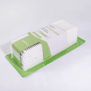 Одноразовая безопасная биоразлагаемая 600 для чистки ушей, упаковка для карт, ватные палочки с белой пластиковой палочкой
