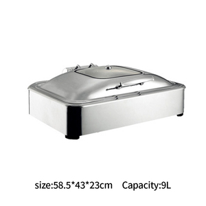 Scaldavivande Rettangolare in Acciaio Inox, Attrezzatura per Catering, Doppio Contenitore con Coperchio Ribaltabile, Riscaldamento ad Alcool - Product Image 4