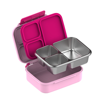 Contenedor de Alimentos Portátil y Reutilizable, Lonchera de Acero Inoxidable para Niños, Diseño Bonito, Etiqueta con Nombre, Asa, Caja Bento
