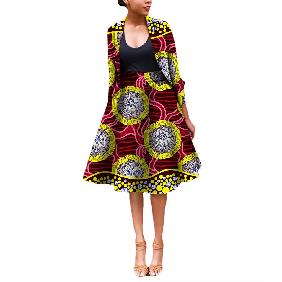 Yibaoli女性トルコアフリカ服女性ファッションアフリカ綿100% アンカラワックス服セットジャケットとスカートスーツ女性用