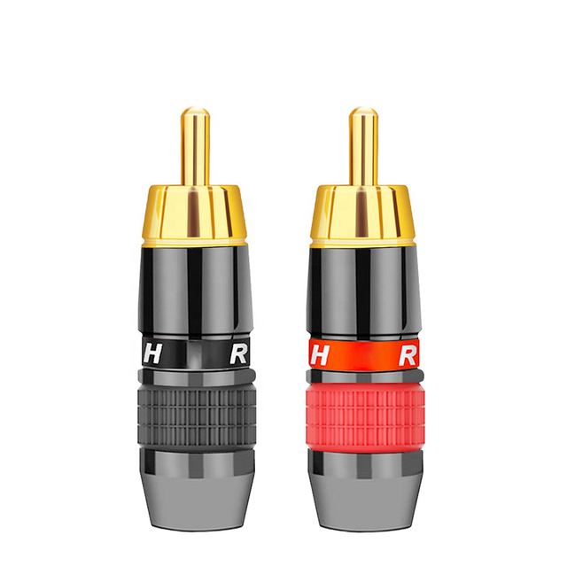 Gold Plated HIFI Audio RCA Wire Connector RCA Male Plug Adapter Video/Audio Connector Support 8mm Cable Black&red