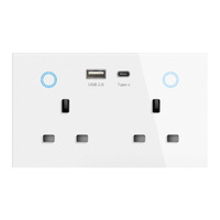 Prise murale intelligente industrielle ABS 147 mm Zigbee norme britannique USB+C PD20W 16A à charge rapide avec 2 prises et fonction de mesure de puissance