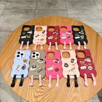 Coque de téléphone pour iPhone 11, motif de dessin animé mignon populaire de l'usine BAILI, DIY, beignet au café, décoration 3D, bord ondulé, oreilles de chat, longues jambes