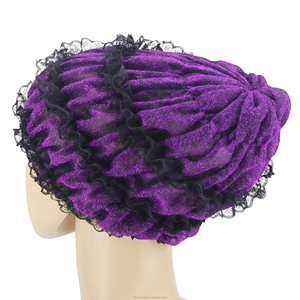 Nouvel ensemble écharpe longue plissée unie en dentelle écologique <span class=keywords><strong>et</strong></span> chapeau bob élastique assorti, respirant, pour <span class=keywords><strong>femme</strong></span>, style hijab musulman, collection automne - Product Image 6