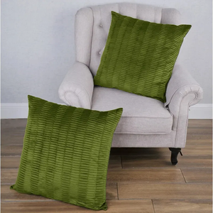 Funda de cojín decorativa supersuave de color sólido cuadrado de lujo de alta calidad al por mayor, funda de cojín de terciopelo verde con rayas plisadas - Product Image 2